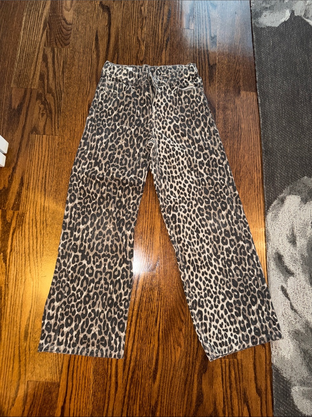 Kids Leopard Print Straight-Leg Jeans - Black/Gray